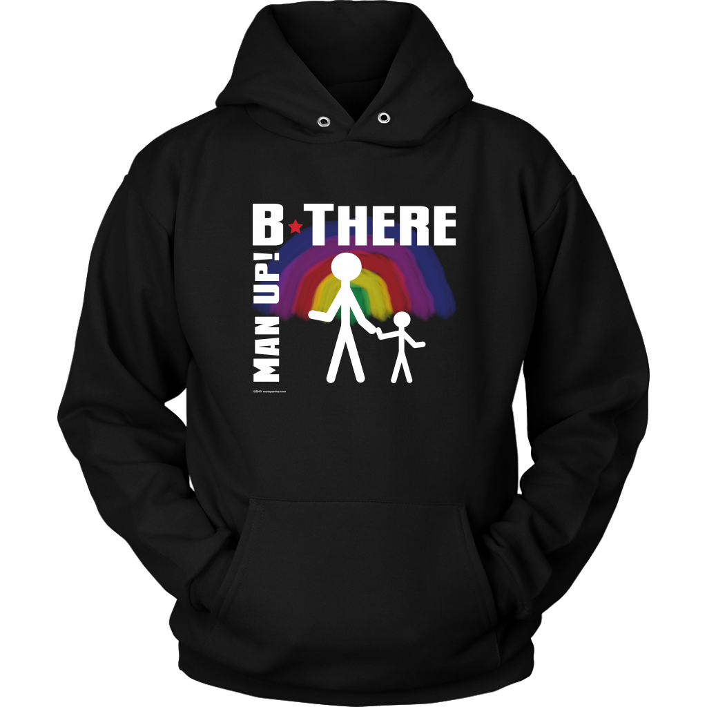 Man Up! B There Man With Child Under Rainbow Men's Black Hoodie - ManUp!Series