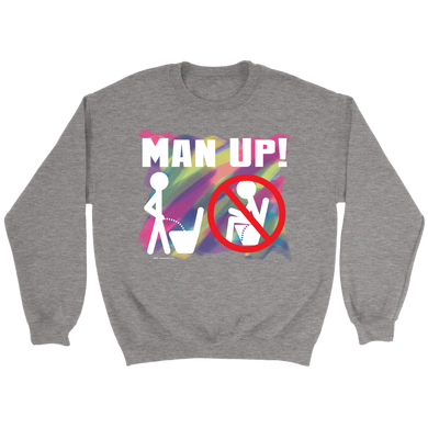 Man Up! Man Peeing Standing Not Sitting Over Brushstrokes Men's Grey Sweatshirt - ManUp!Series