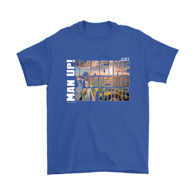 Man Up! Imagine You Can Do Anything Mountain Sunrise Men's Blue T-shirt - ManUp!Series