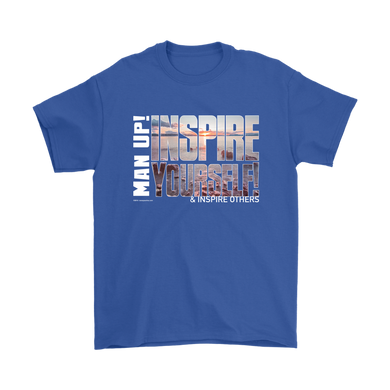 Man Up! Inspire Yourself And Others Sunrise Over Rocky Shore Men's Blue T-shirt - ManUp!Series
