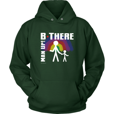 Man Up! B There Man With Child Under Rainbow Men's Green Hoodie - ManUp!Series
