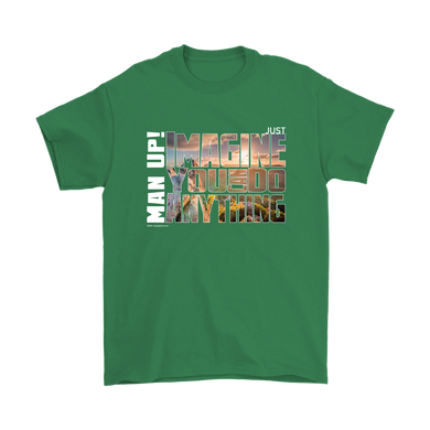 Man Up! Imagine You Can Do Anything Mountain Sunrise Men's Green T-shirt - ManUp!Series