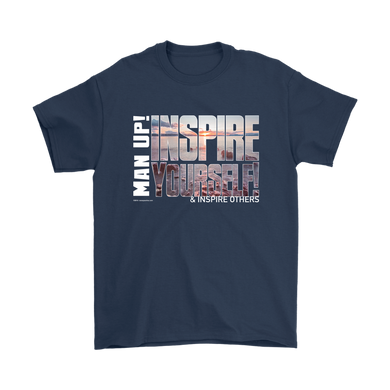 Man Up! Inspire Yourself And Others Sunrise Over Rocky Shore Men's Navy T-shirt - ManUp!Series