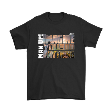 Man Up! Imagine You Can Do Anything Mountain Sunrise Men's Black T-shirt - ManUp!Series