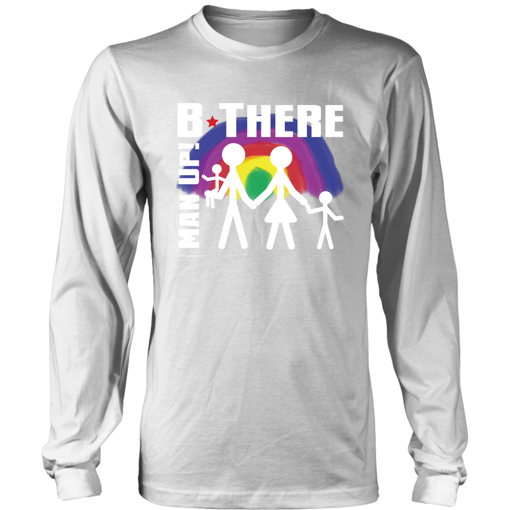 Man Up! B There Man With Family Under Rainbow Men's White Long Sleeve Shirt - ManUp!Series