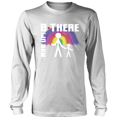 Man Up! B There Man With Child Under Rainbow Men's White Long Sleeve Shirt - ManUp!Series