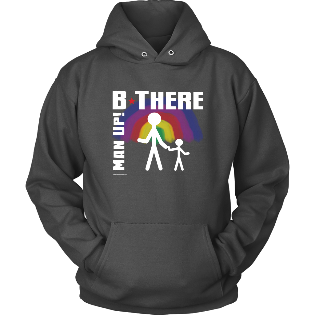 Man Up! B There Man With Child Under Rainbow Men's Charcoal Hoodie - ManUp!Series