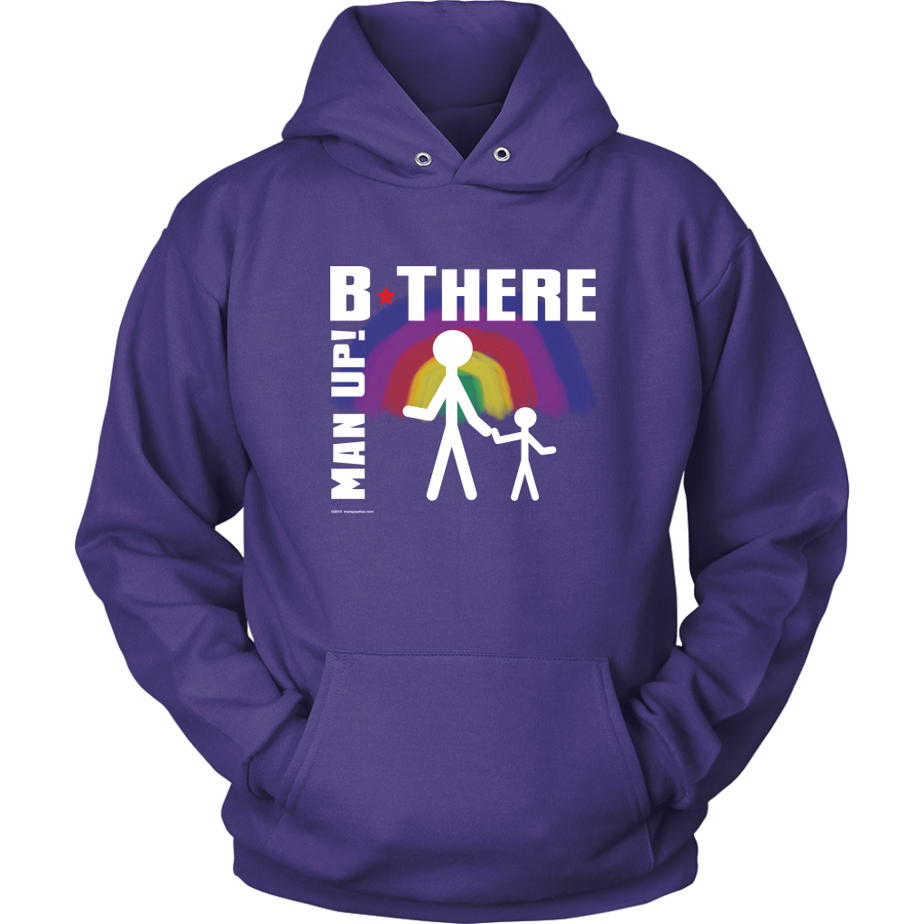 Man Up! B There Man With Child Under Rainbow Men's Purple Hoodie - ManUp!Series