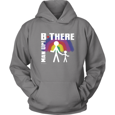 Man Up! B There Man With Child Under Rainbow Men's Grey Hoodie - ManUp!Series